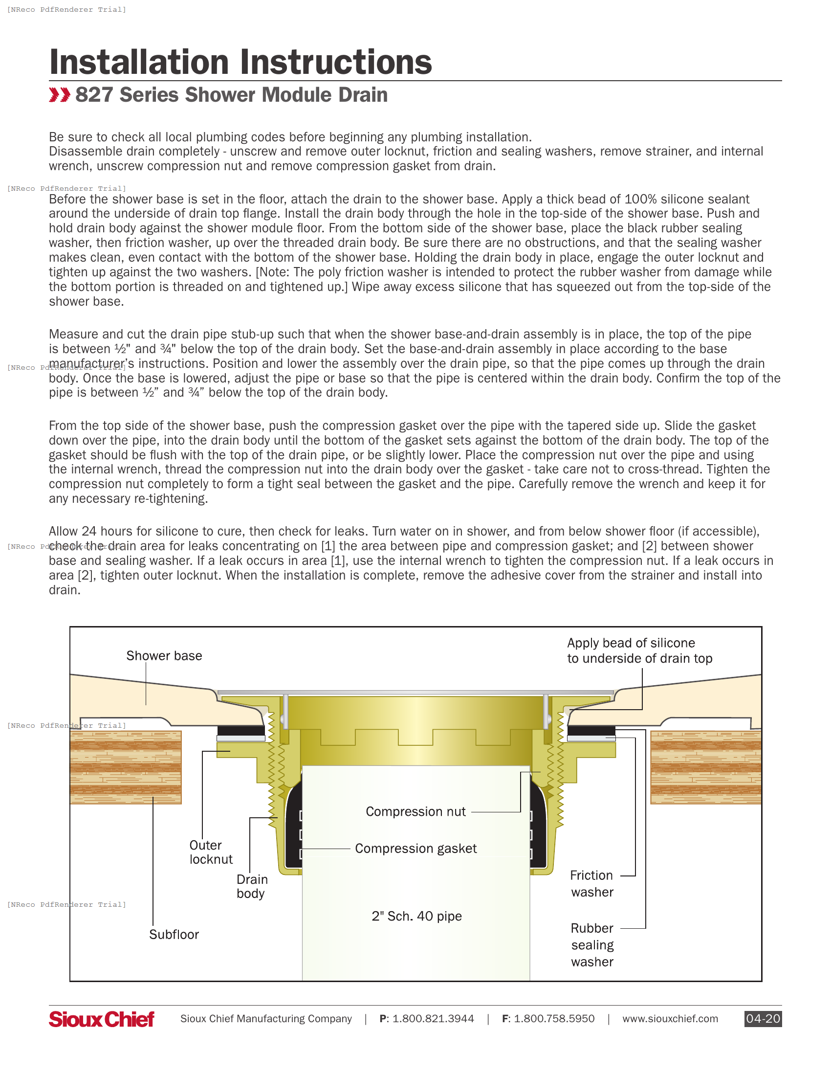 827 SERIES - SHOWER MODULE DRAIN - INSTRUCTION SHEET.PDF Technical Document